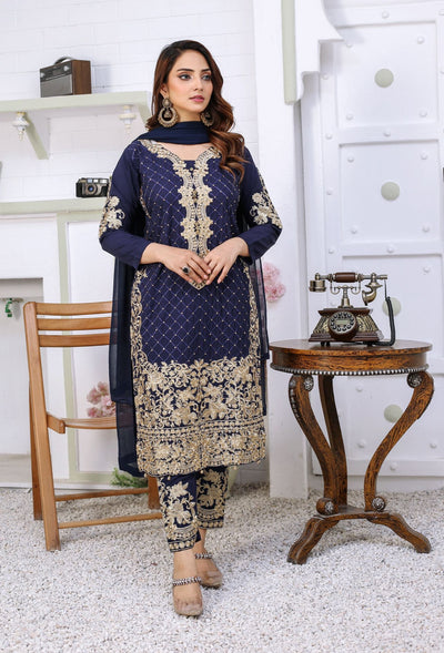 Embroidered Readymade Linen Mother & Daughter Suit Blue TS-217 | Shop Pakistani Dresses