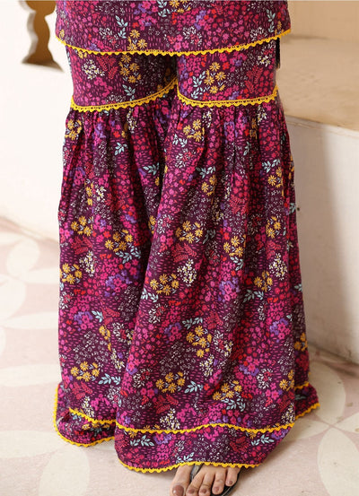 2Pc Floral Premium Printed Linen Sharara Style Suit D-166