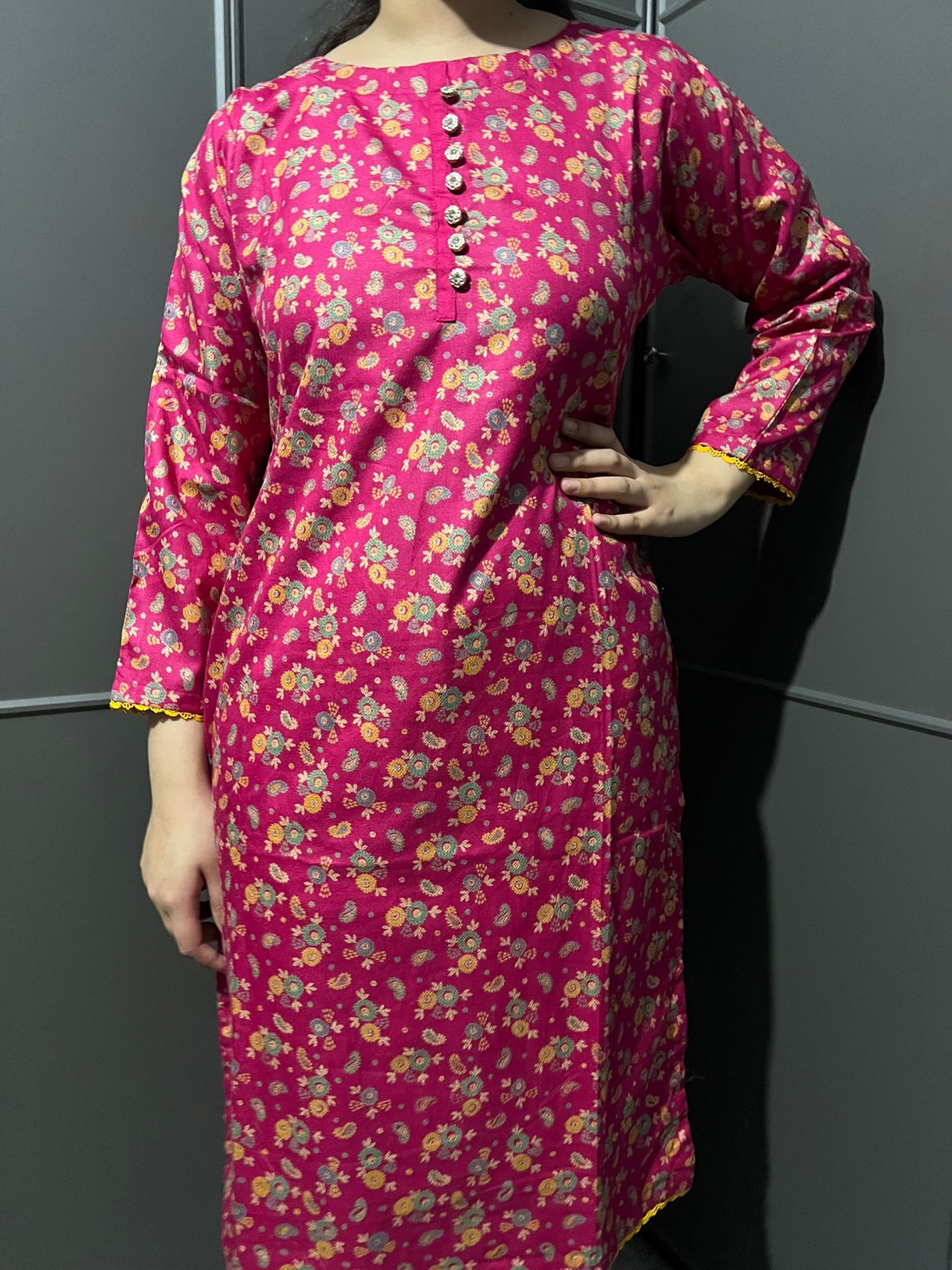 D-60 PINK Printed 2 Piece Winter Dhanak Suit