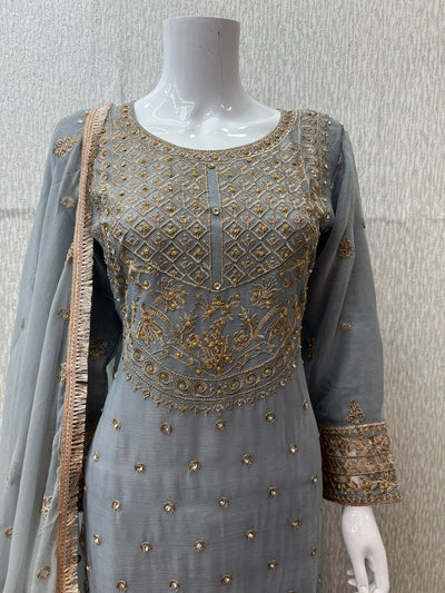 Luxury Festive Chiffon Gharara  Collection Gray S-14