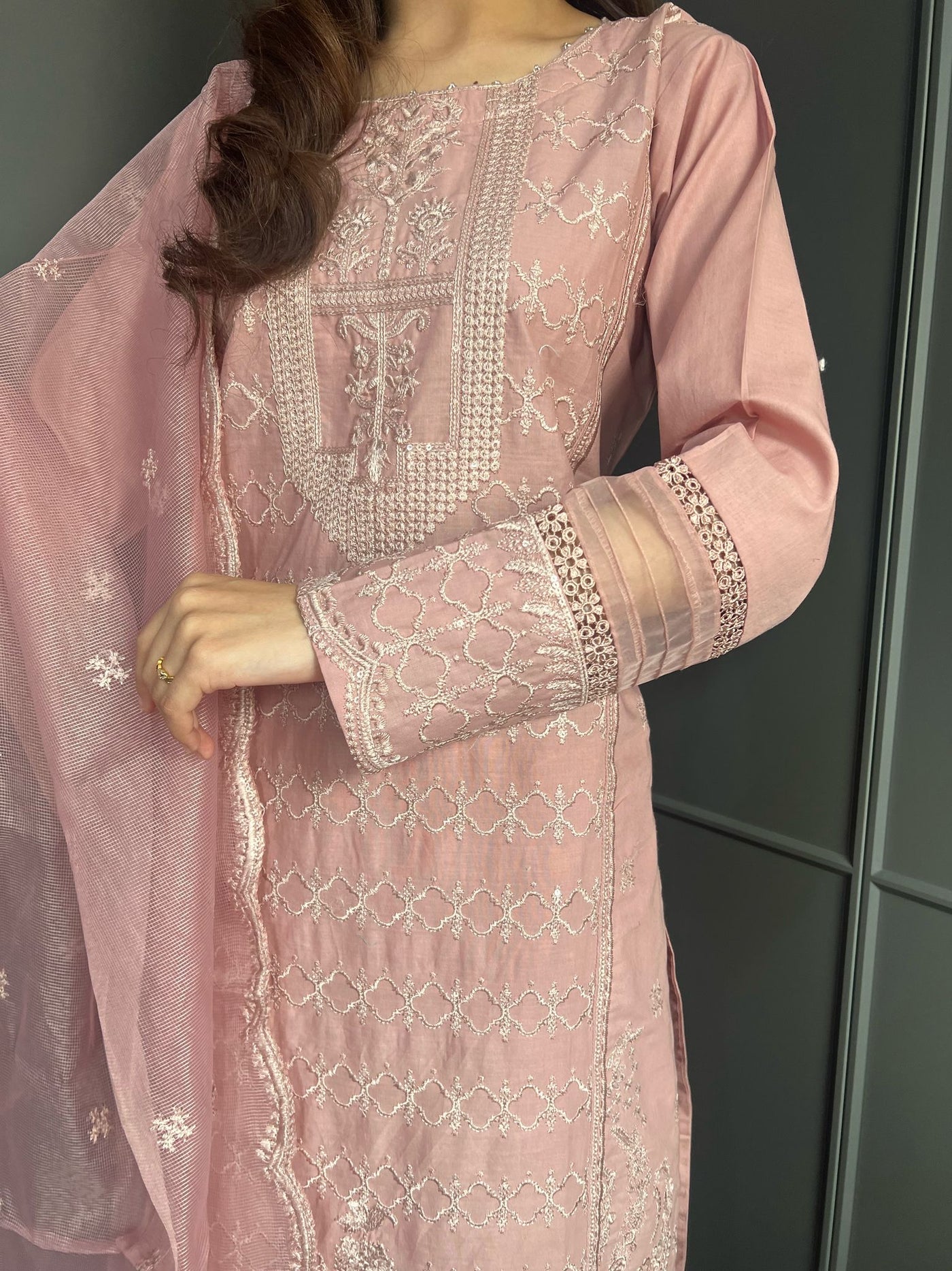 Embroidered Lawn Cotton Organza Suit with Organza Dupatta - Comfortable and Stylish