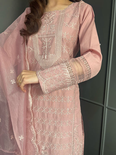 Embroidered Lawn Cotton Organza Suit with Organza Dupatta - Comfortable and Stylish