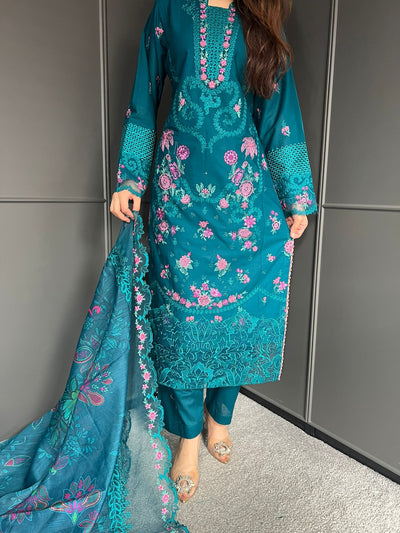 Raj Bari  Embroidered | Lawn Designer Suit With | Embroidered Dupatta