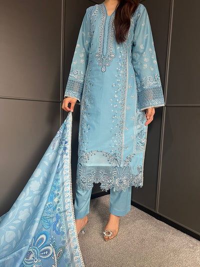 Raj Bari  Embroidered | Lawn Designer Suit With | Embroidered Dupatta