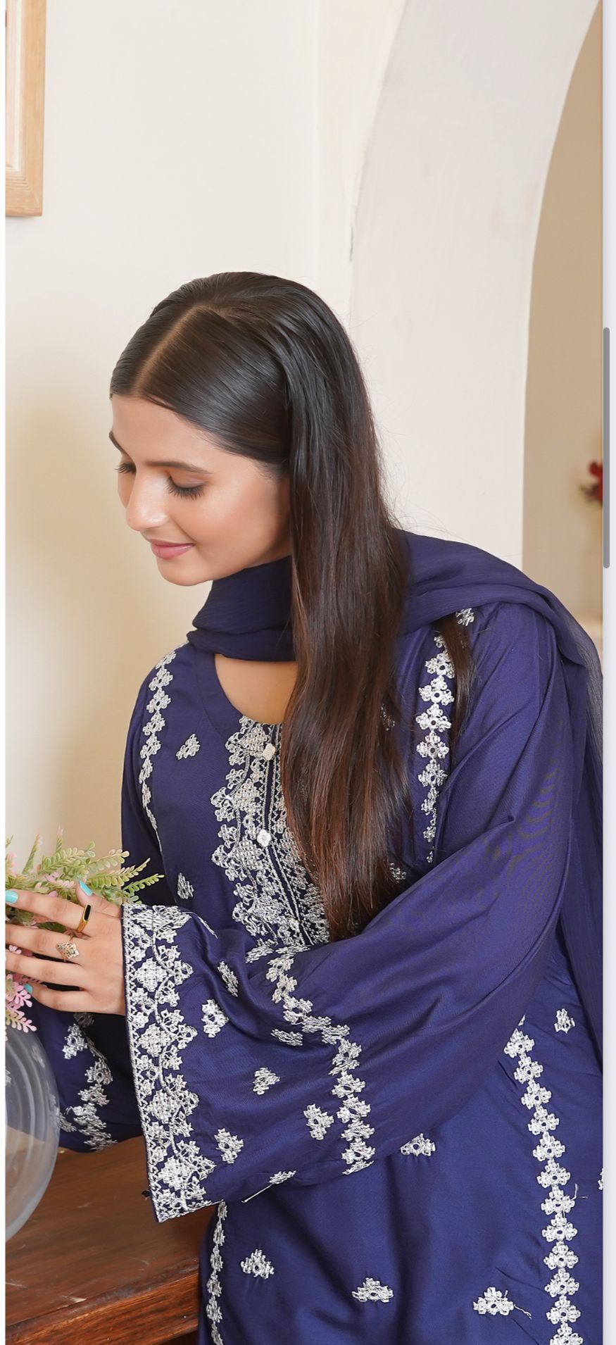 Embroidered  Linen Suit with Chiffon Dupatta - 3 Piece Set