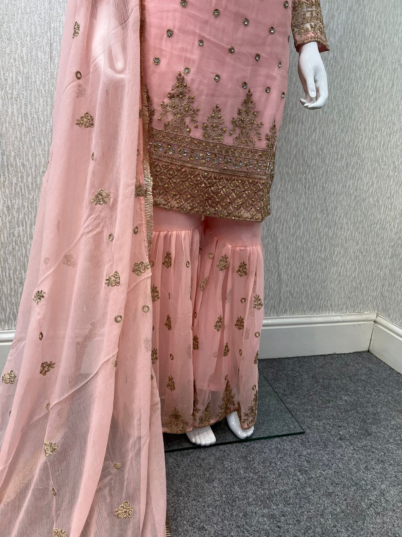 Luxury Festive Chiffon Gharara  Collection Peach S-13