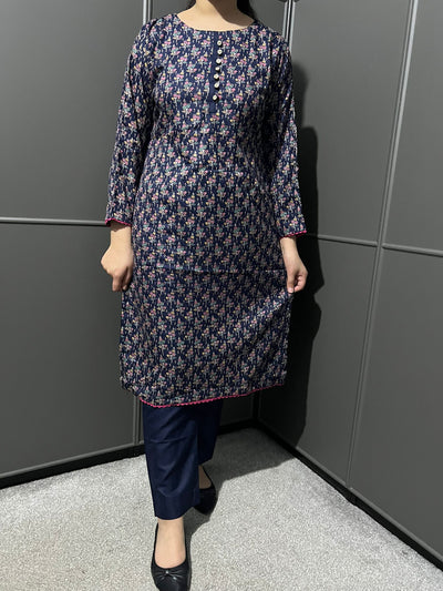 D-69 BLUE Printed 2 Piece Winter Dhanak Suit