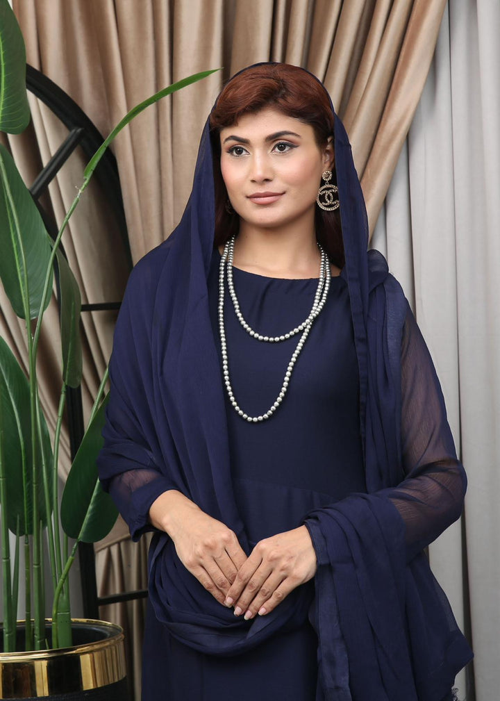 Blue Readymade 3 Piece Plain Chiffon Maxi TS-820 – Mahham Collection