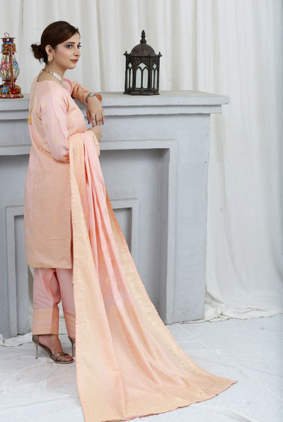 Peach FARSHI SHALWAR brosha Self Printed 3 Piece Outfit | Farshi Shalwar Kameez UK | Salwar Kameez UK | Image 2 of 6