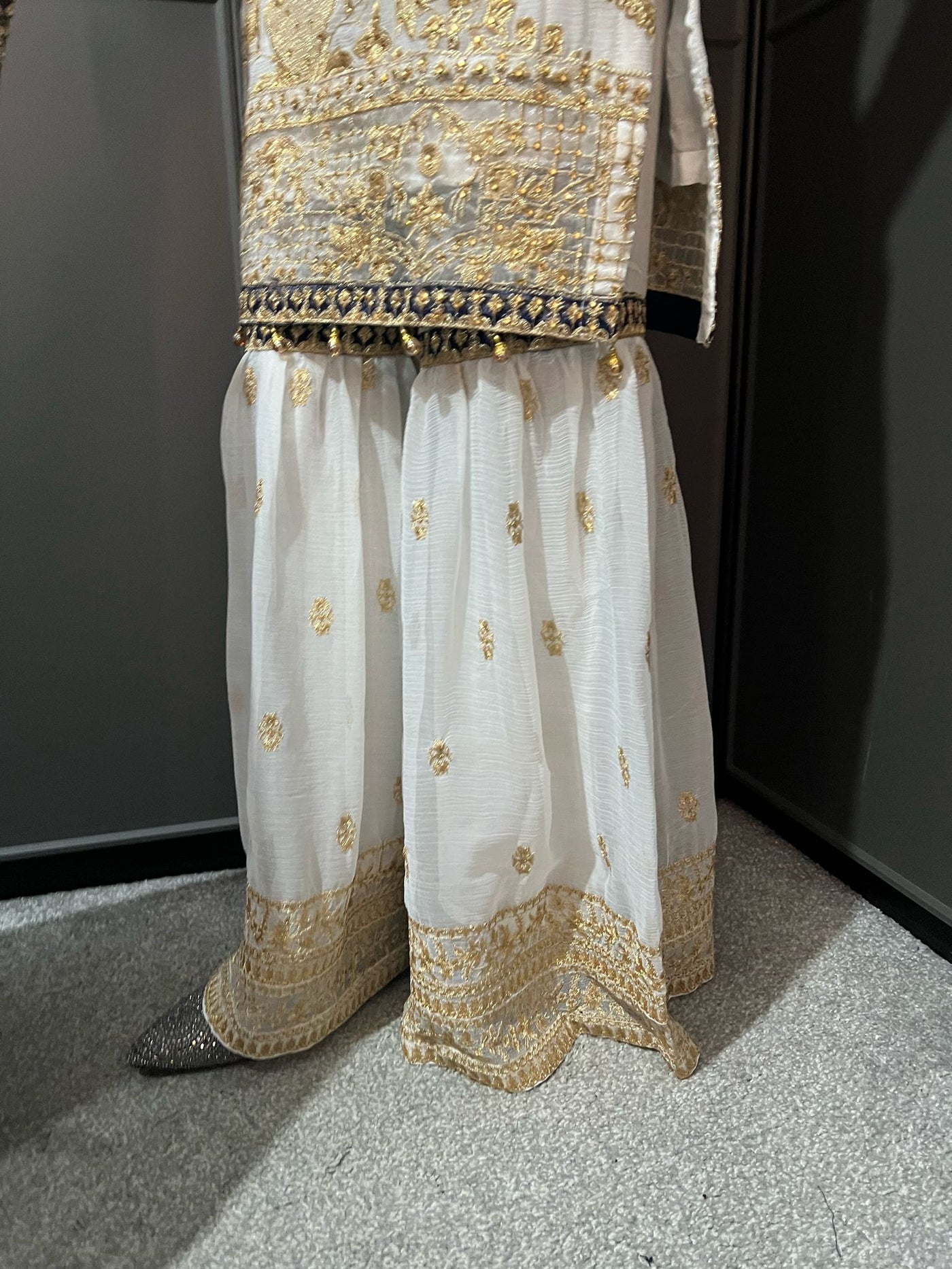 WHITE- Embroidered Gharara Chiffon Mother & Daughter Ready to Wear Collection - Perfect for Family