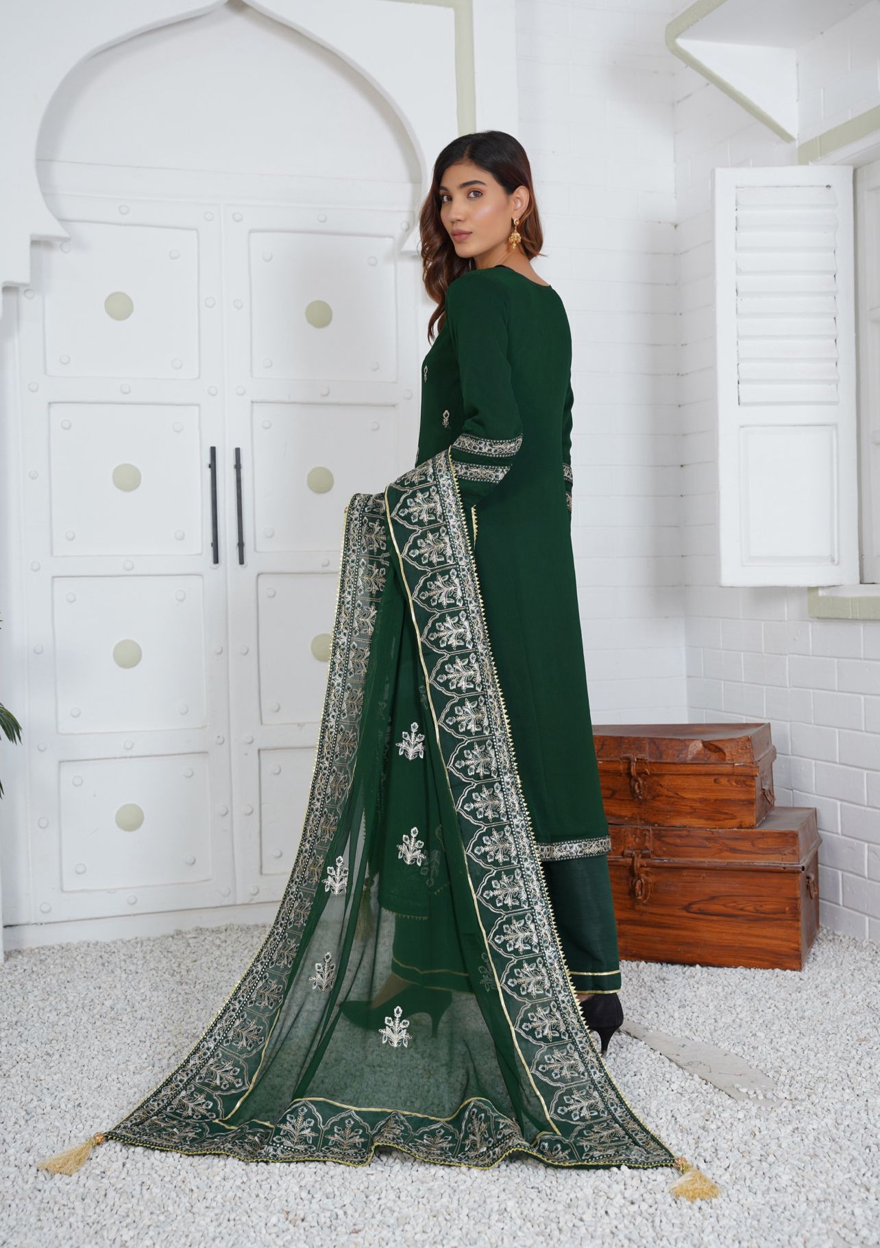 Readymade Chiffon Plazzo Suit With Embroidered Chiffon Dupatta GREEN D-79