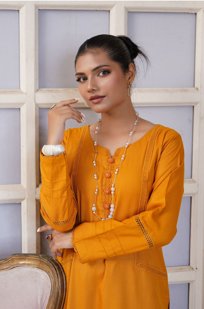 MUSTARD 2 PIECE PLAIN DHANAK READY TO WEAR SUIT  D-4003