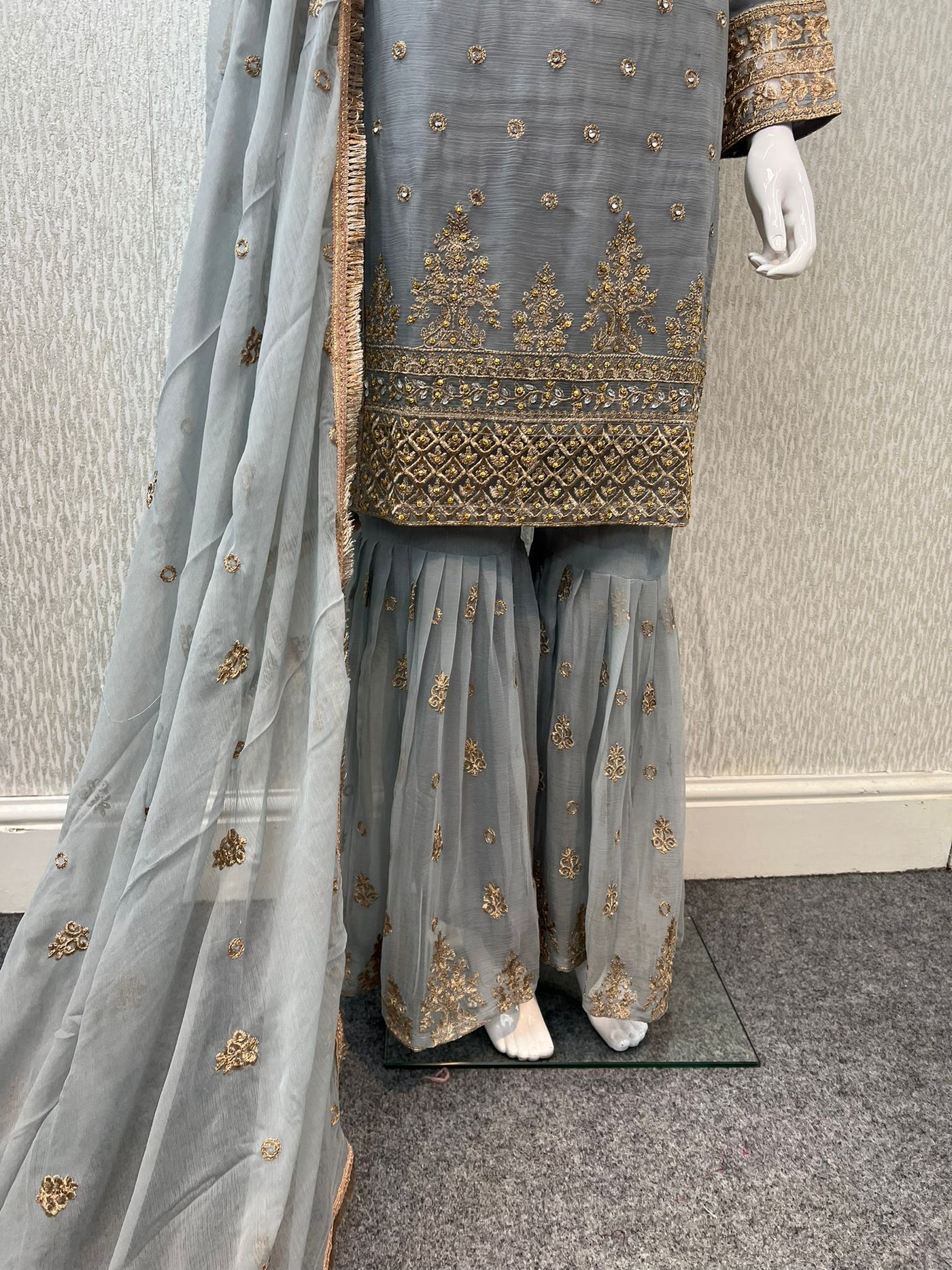 Luxury Festive Chiffon Gharara  Collection Gray S-14