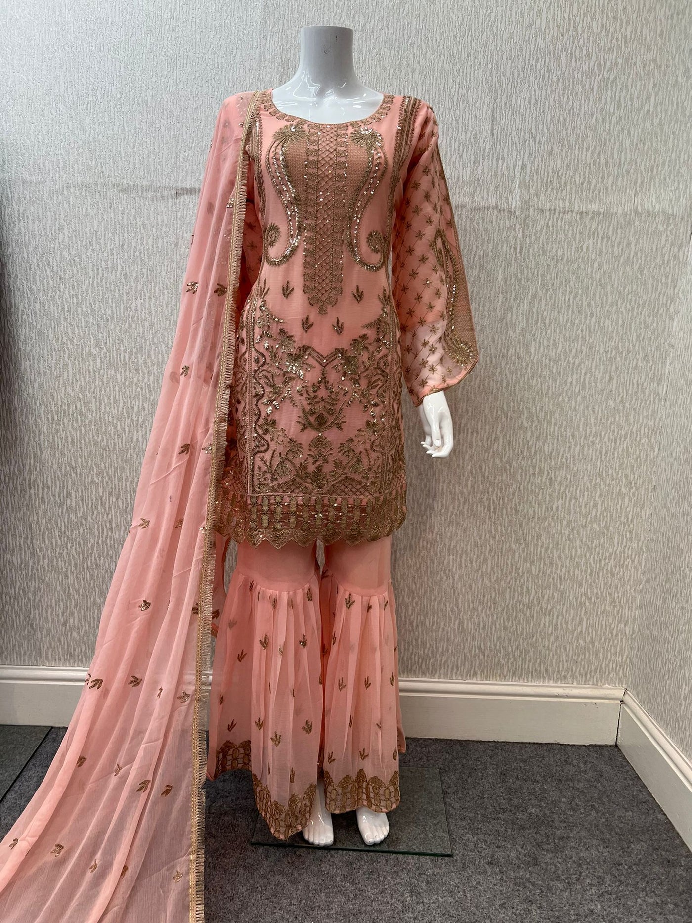 Luxury Festive Chiffon Gharara  Collection Peach S-11