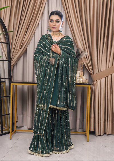 Mahham Luxury Chiffon Gharara Collection Green  D-23