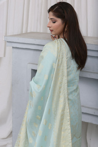 Mint FARSHI SHALWAR brosha Self Printed 3 Piece Outfit | Shop Latest Pakistani Salwar Suits | Pakistani Dresses at affordable prices in United Kingdom | Image 6 of 12