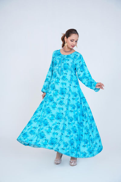 3 Pc Floral Printed Winter Linen Frock With Linen Dupatta D-312