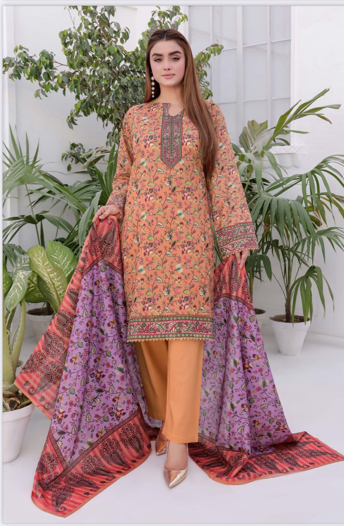 3PC PRINTED READYMADE SUIT WITH LAWN DUPATTA | These Ladies 3 Piece Suits are prepared according to latest trends in multiple designs and colors | Image 1 of 2