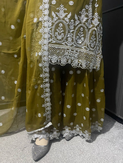 OLIVE GREEN - Mahham Luxury Chiffon Gharara Collection