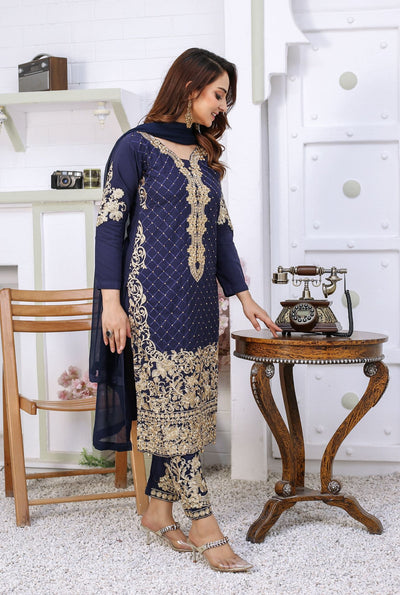 Embroidered Readymade Linen Mother & Daughter Suit Blue TS-217 | Shop Pakistani Dresses