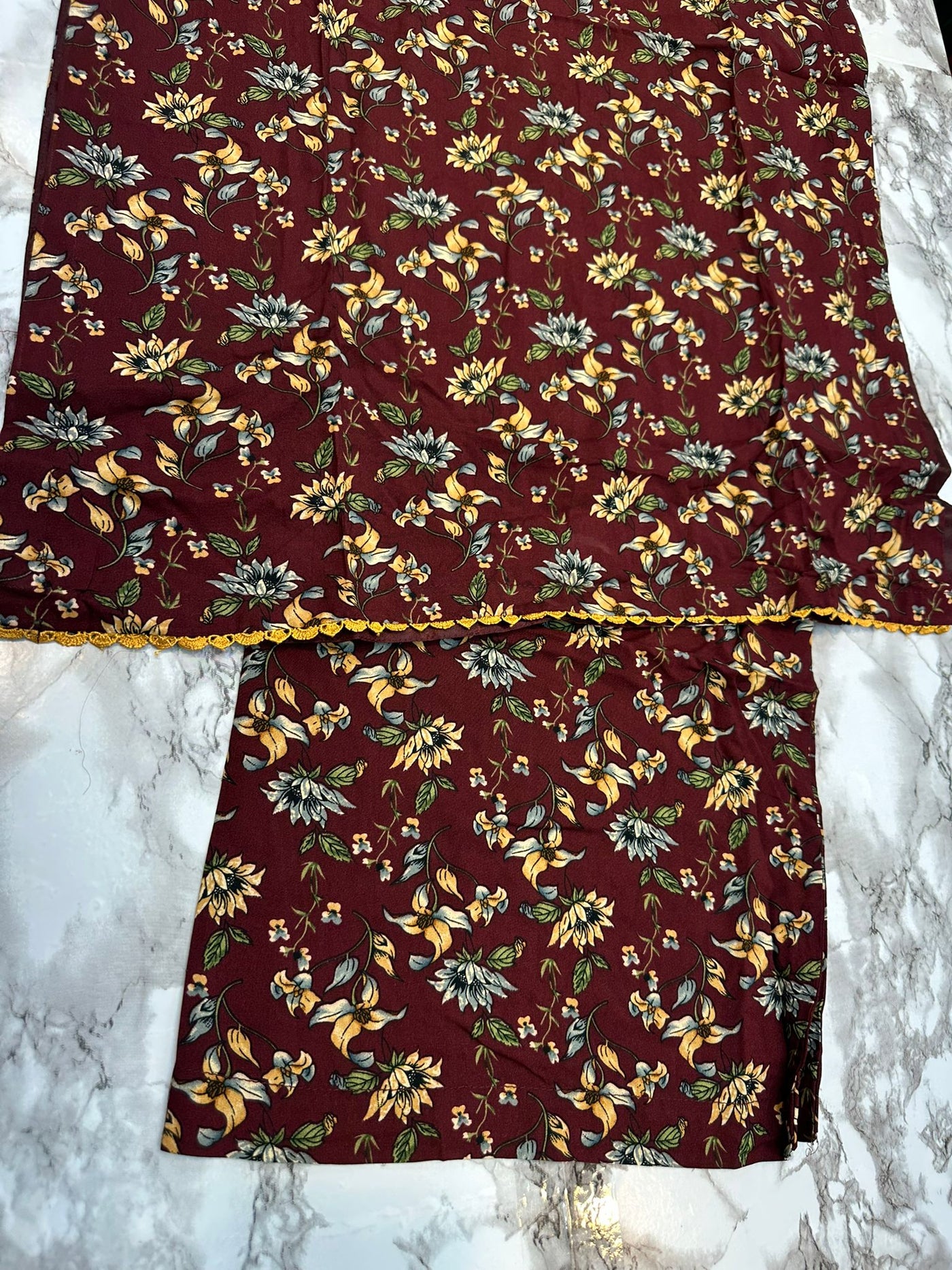 Floral Printed Stone Linen Suit - Trouser 2 Pc Set