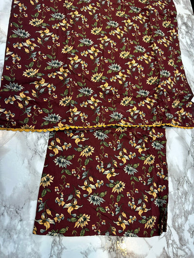 Floral Printed Stone Linen Suit - Trouser 2 Pc Set