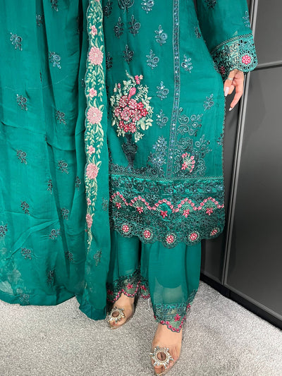 3Pc Plazzo Embroidered Chiffon Collection With Embroidered Chiffon Dupatta