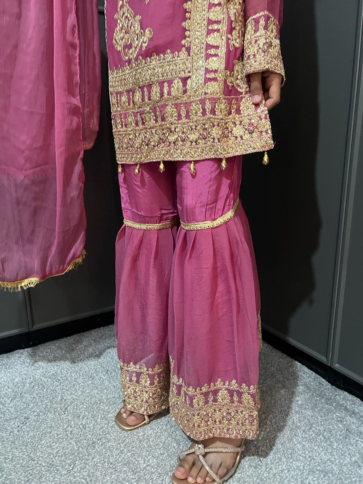 PINK- Embroidered Gharara Chiffon Mother & Daughter Ready to Wear Collection - Perfect for Family