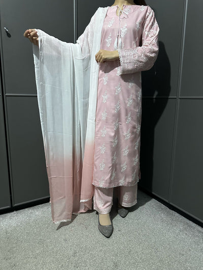 Pink-Mother & Daughter Embroidered Linen Plazo Collection