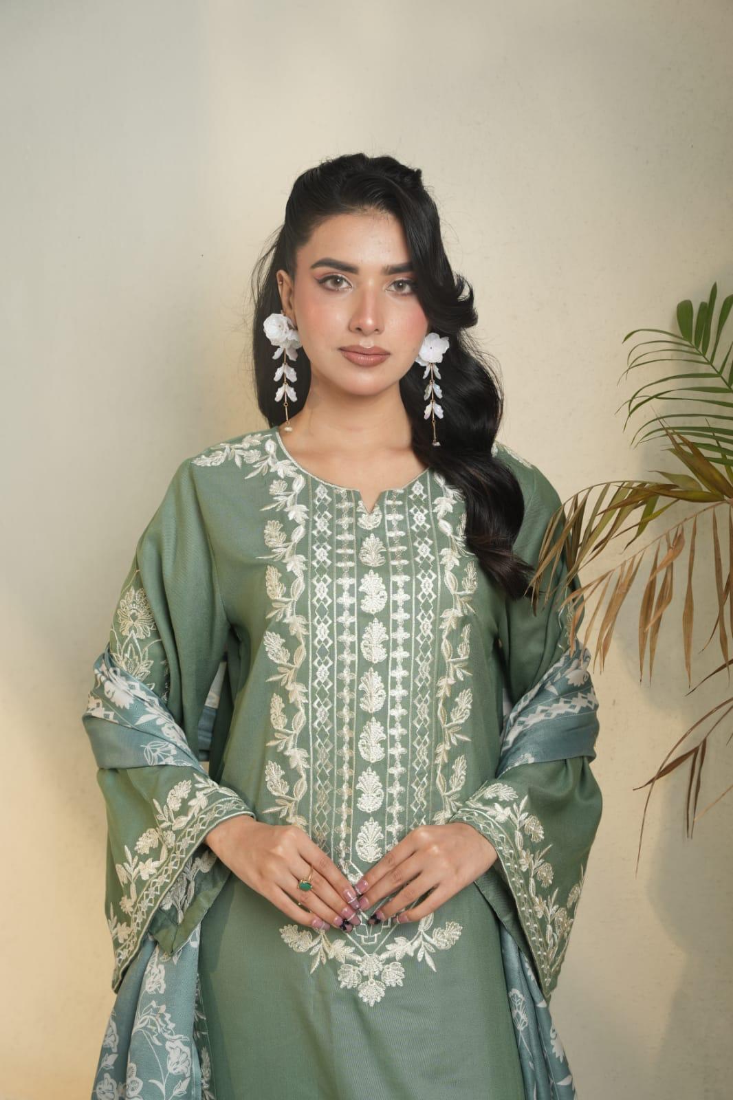 DHANAK 3 PIECE| DESIGNER EMBROIDERED |READY TO WEAR SUIT