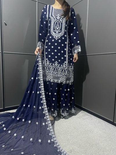 BLUE - Mahham Luxury Chiffon Gharara Collection