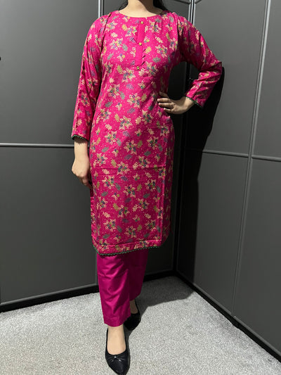 D-61 PINK Printed 2 Piece Winter Dhanak Suit