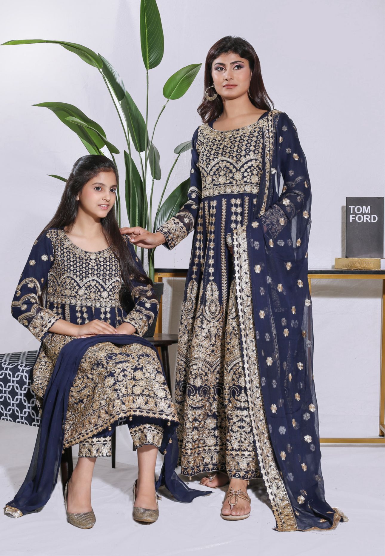 Mother & Daughter Ready to Wear Chiffon Maxi Dress BLUE D-210| Shop Pakistani Dresses