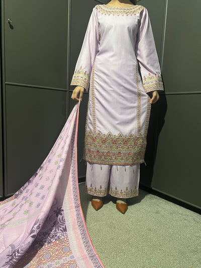 3 Pc Embroidered Dhanak Readymade Plazzo Suit with Winter shawl