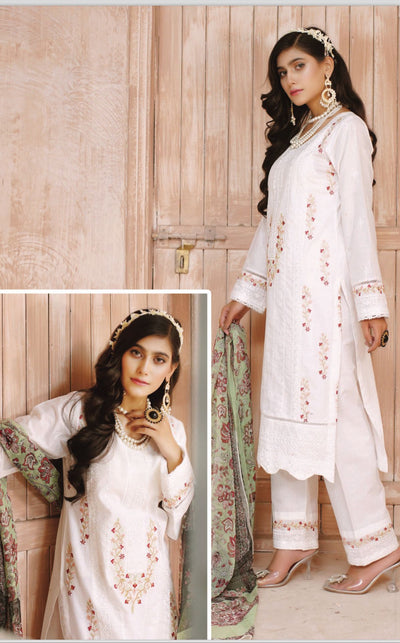 3 Piece Embroidered Lawn With Bamber Chiffon Dupatta D-06