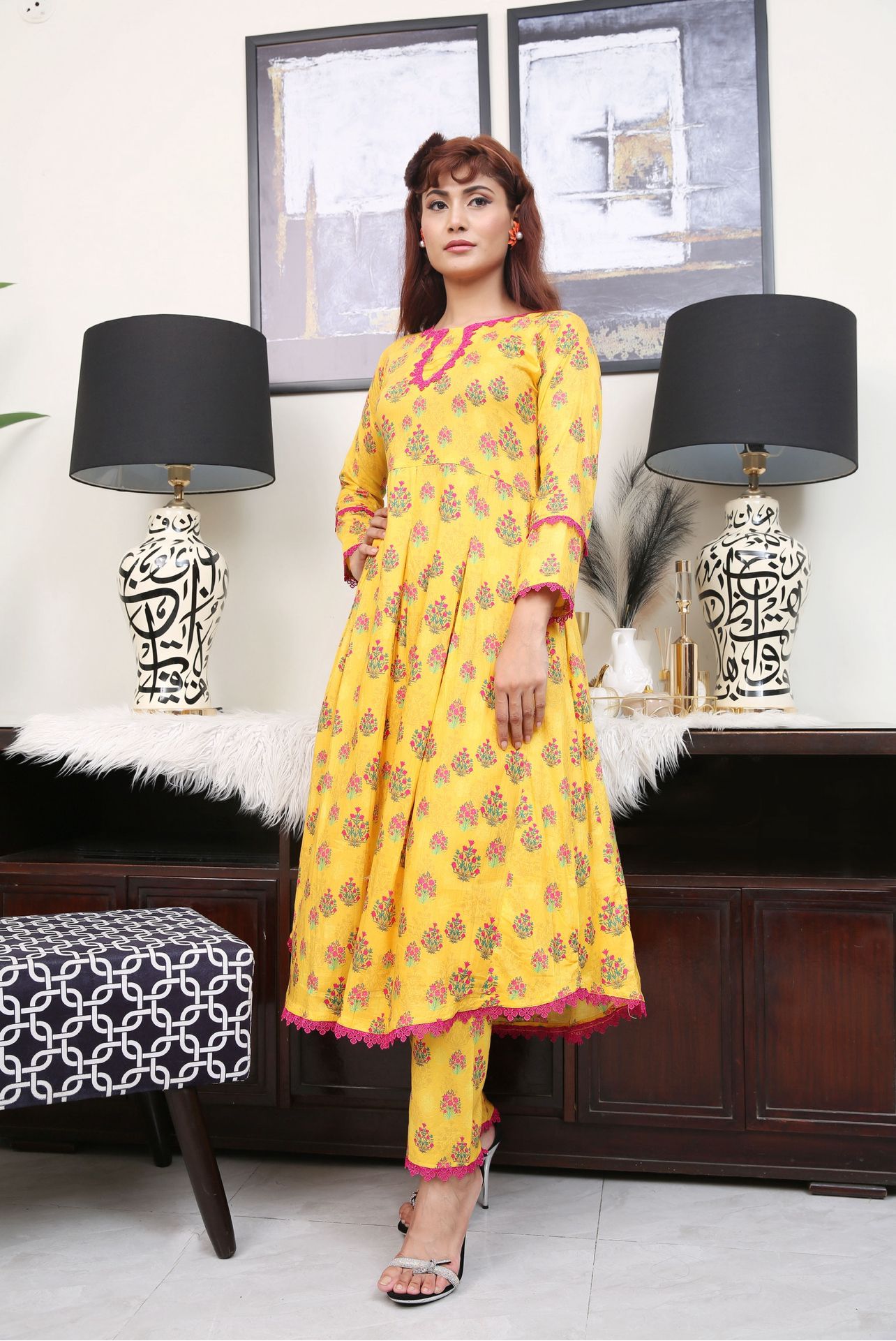 Floral Printed Premium Lawn Frock Co-Ords Set IJ-51