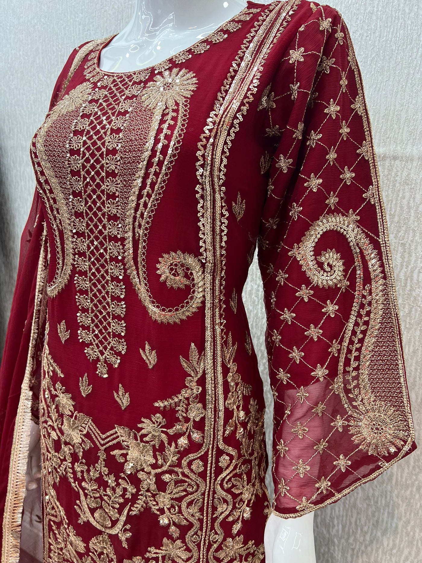 Luxury Festive Chiffon Gharara  Collection Maroon S-10