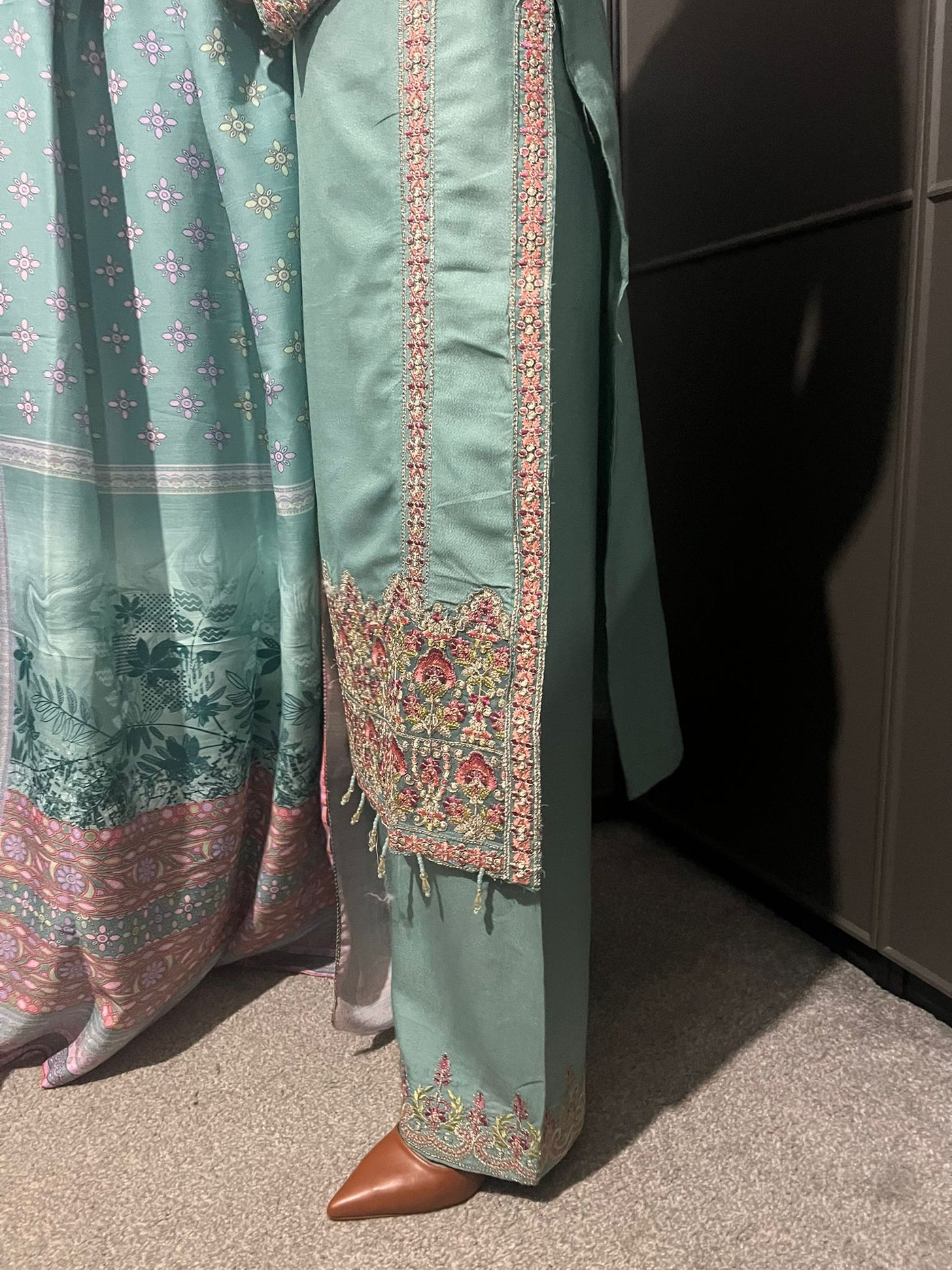 3 Pc Embroidered Dhanak Readymade Plazzo Suit with Winter shawl