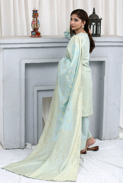 Mint FARSHI SHALWAR brosha Self Printed 3 Piece Outfit | Shop Latest Pakistani Salwar Suits | Pakistani Dresses at affordable prices in United Kingdom | Image 9 of 12