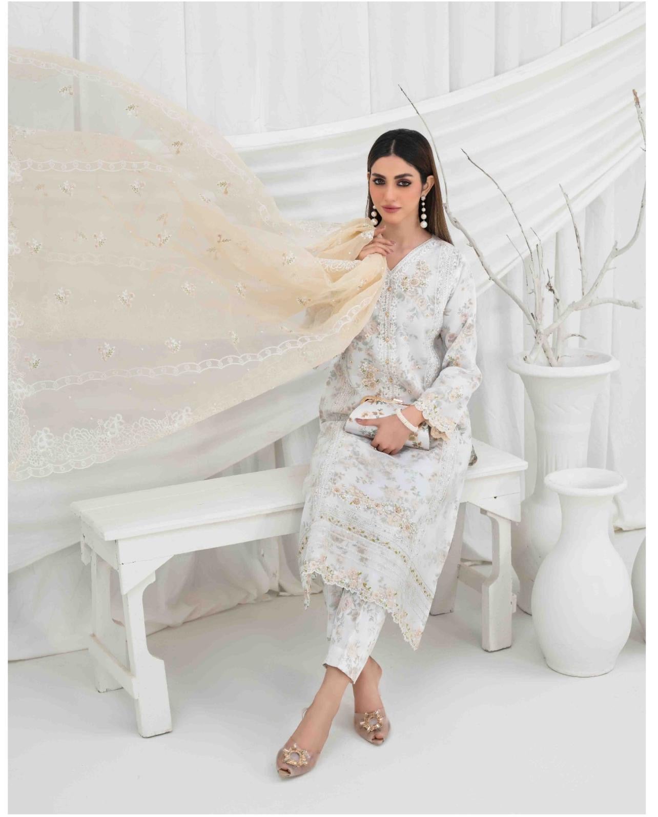 TAWAKKAL STITCHED EMBROIDERD ORGANZA FANCY EID COLLECTION  D-1480