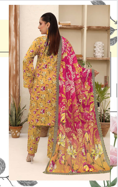 3PC PRINTED READYMADE SUIT  WITH LAWN DUPATTA