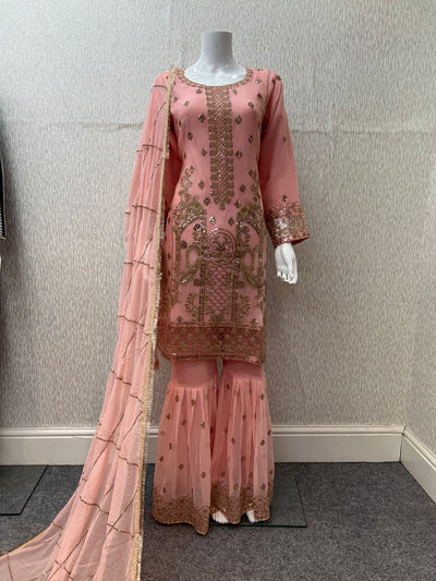 Luxury Festive Chiffon Gharara  Collection  Peach S-8