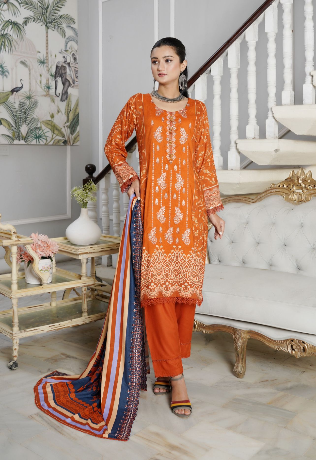 3 Piece Winter Embroidered Luxury Linen Collection  D-1008