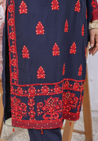 Embroidered Readymade Linen Suit Blue TS-95 | Shop Pakistani Dresses