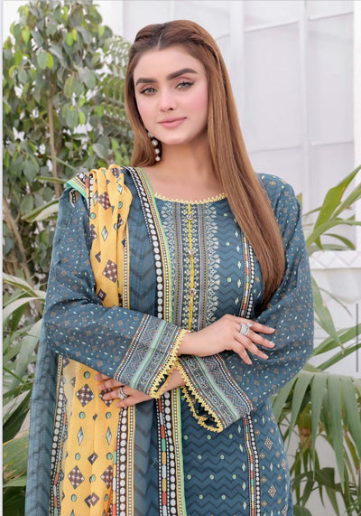 3PC PRINTED READYMADE SUIT  WITH LAWN DUPATTA | Buy Latest Ladies 3 Piece Suits in different sizes and colors designed for women and girls exclusively from Mahham Collection. We have a huge collection of Pakistani Suits | Image 4 of 4