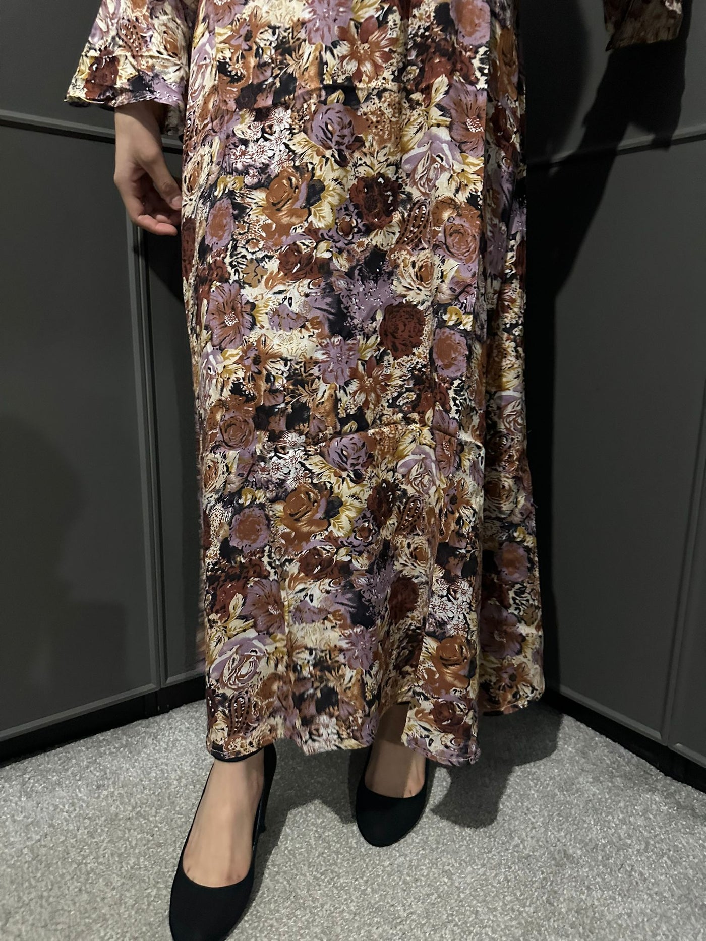 D-16 Brown&Lilac Printed Long Dress in Linen Martial Fabric for Casual Wear - Womenswear