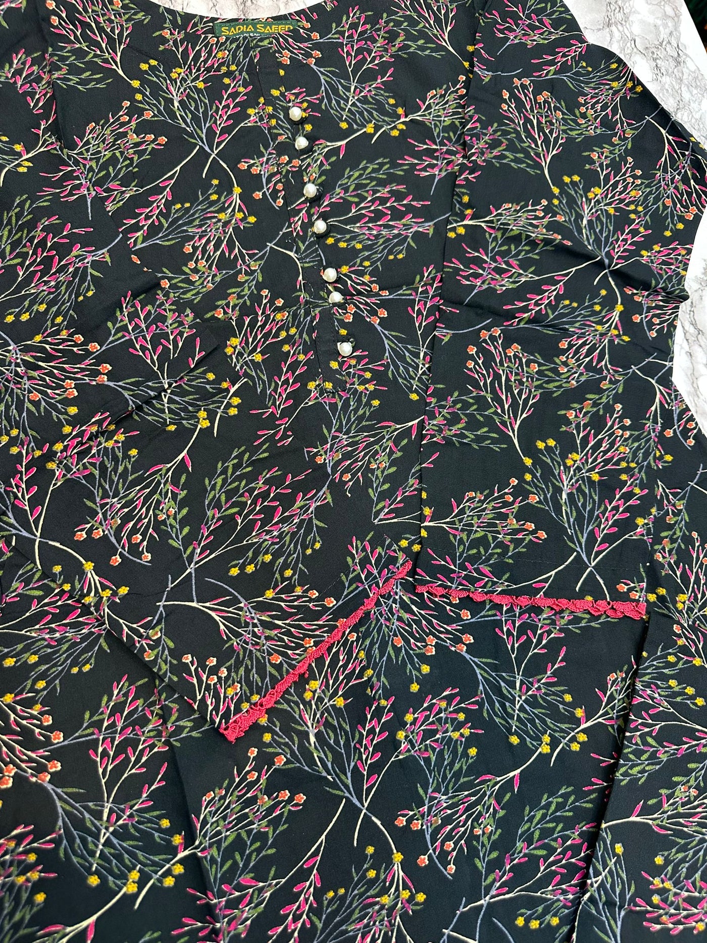 Floral Printed Stone Linen Suit - Trouser 2 Pc Set
