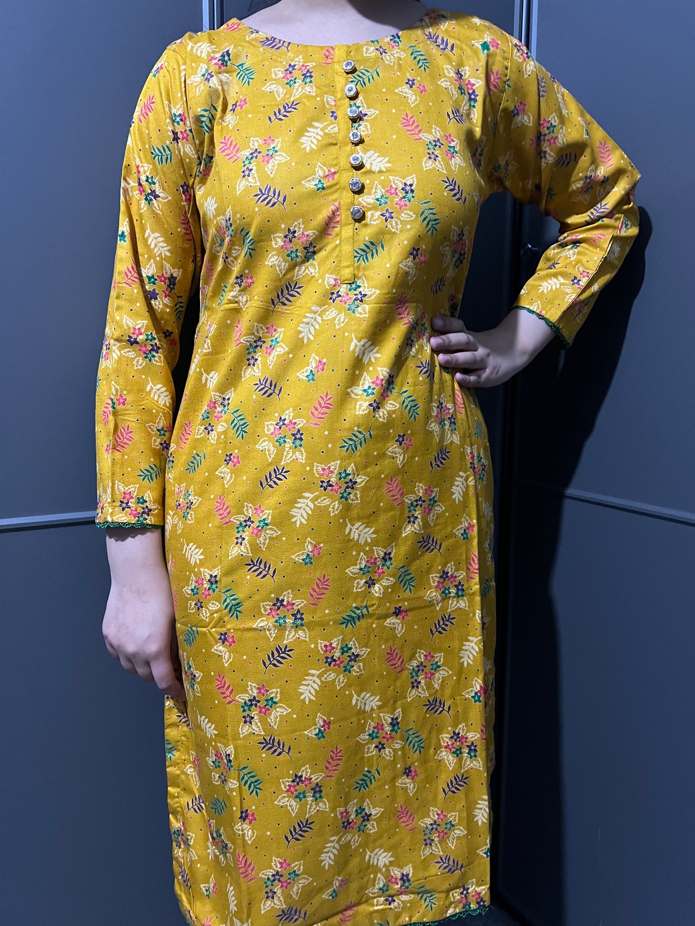 D-56 Mustard Printed 2 Piece Winter Dhanak Suit