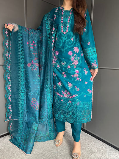 Raj Bari  Embroidered | Lawn Designer Suit With | Embroidered Dupatta