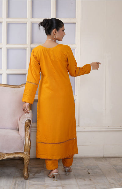 MUSTARD 2 PIECE PLAIN DHANAK READY TO WEAR SUIT  D-4003